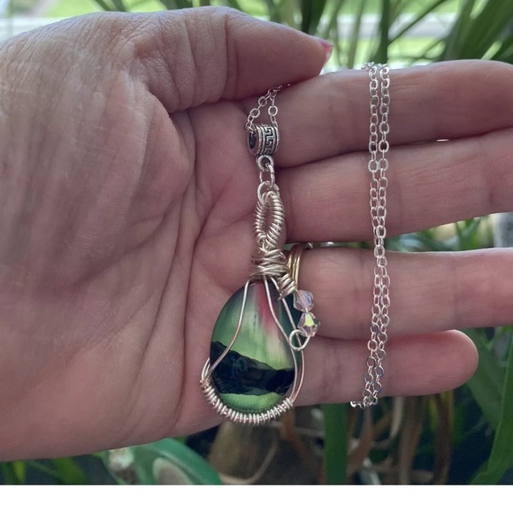 Northern lights Aurora Borealis silver pendant necklace - Picture 2 of 5